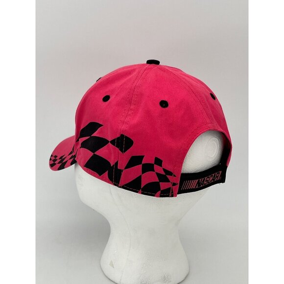 NASCAR Pink Cotton Cap Hat With Black Checkered Flag Design & Adjustable Strap - Picture 8 of 13